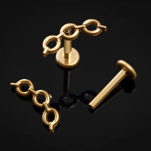 Labret Stud, Gold, Chainlink Top, Internally Threaded, Titanium, 1.2mm