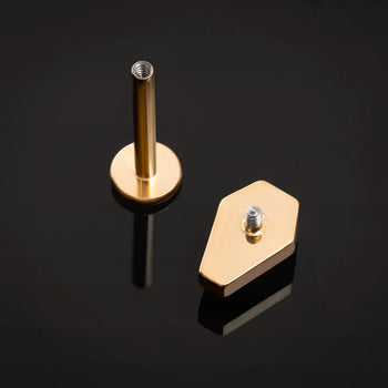 Labret Stud, Gold, Coffin Top, Black Jewel, Titanium, 1.2mm