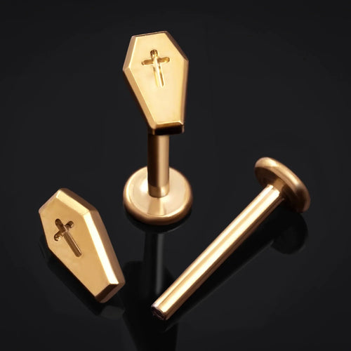 Labret Stud, Gold, Coffin Top, Internally Threaded, Titanium, 1.2mm