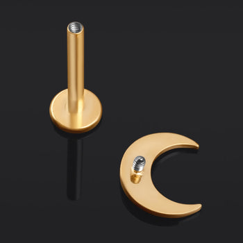Labret Stud, Gold, Crescent Moon, Internally Threaded, Titanium, 1.2mm Gauge