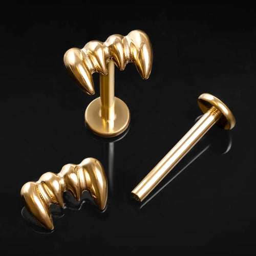 Labret Stud, Gold, Fang Top, Internally Threaded, Titanium, 1.2mm