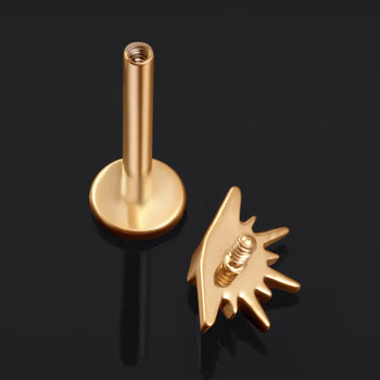 Labret Stud, Gold & Red, Jewelled Sunburst, Internally Threaded, Titanium, 1.2mm Gauge