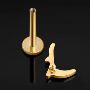 Labret Stud, Gold, Scythe, Internally Threaded, Titanium, 1.2mm Gauge