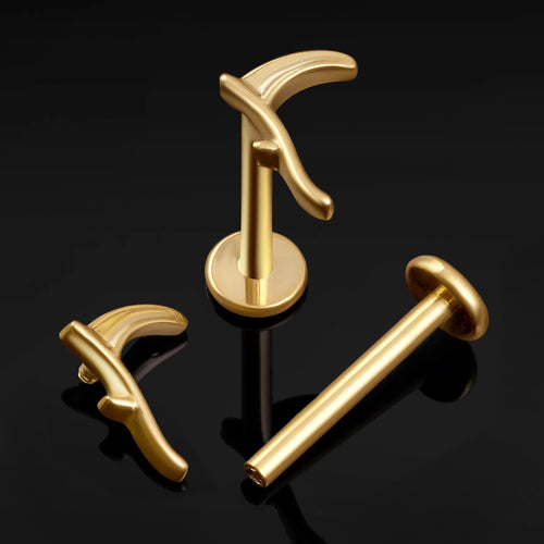 Labret Stud, Gold, Scythe, Internally Threaded, Titanium, 1.2mm Gauge