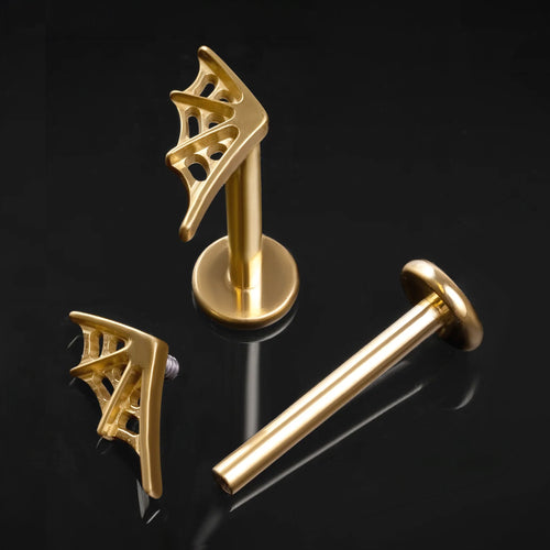 Labret Stud, Gold, Spider Web Top, Internal Thread, Titanium, 1.2mm