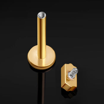 Labret Stud, Gold, Square Cut with Clear Jewel, Internally Threaded, Titanium, 1.2mm Gauge