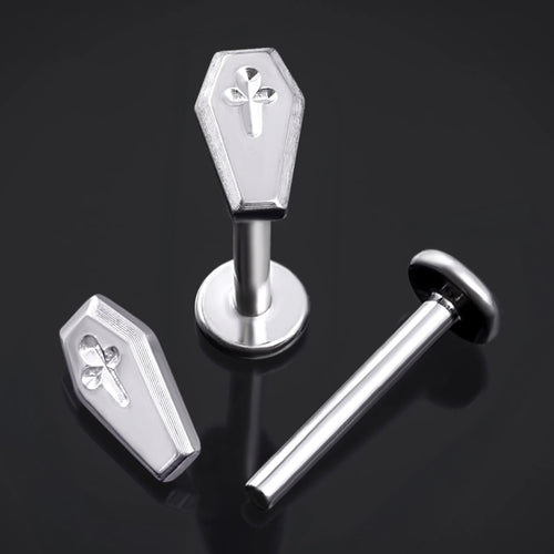 Labret Stud, Silver, Coffin Top, Internally Threaded, Titanium, 1.2mm