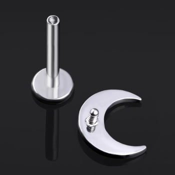 Labret Stud, Silver, Crescent Moon, Internally Threaded, Titanium, 1.2mm Gauge