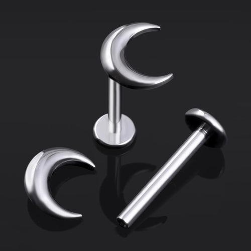 Labret Stud, Silver, Crescent Moon, Internally Threaded, Titanium, 1.2mm Gauge
