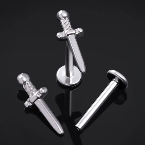 Labret Stud, Silver, Dagger Top, Internal Thread, Titanium, 1.2mm