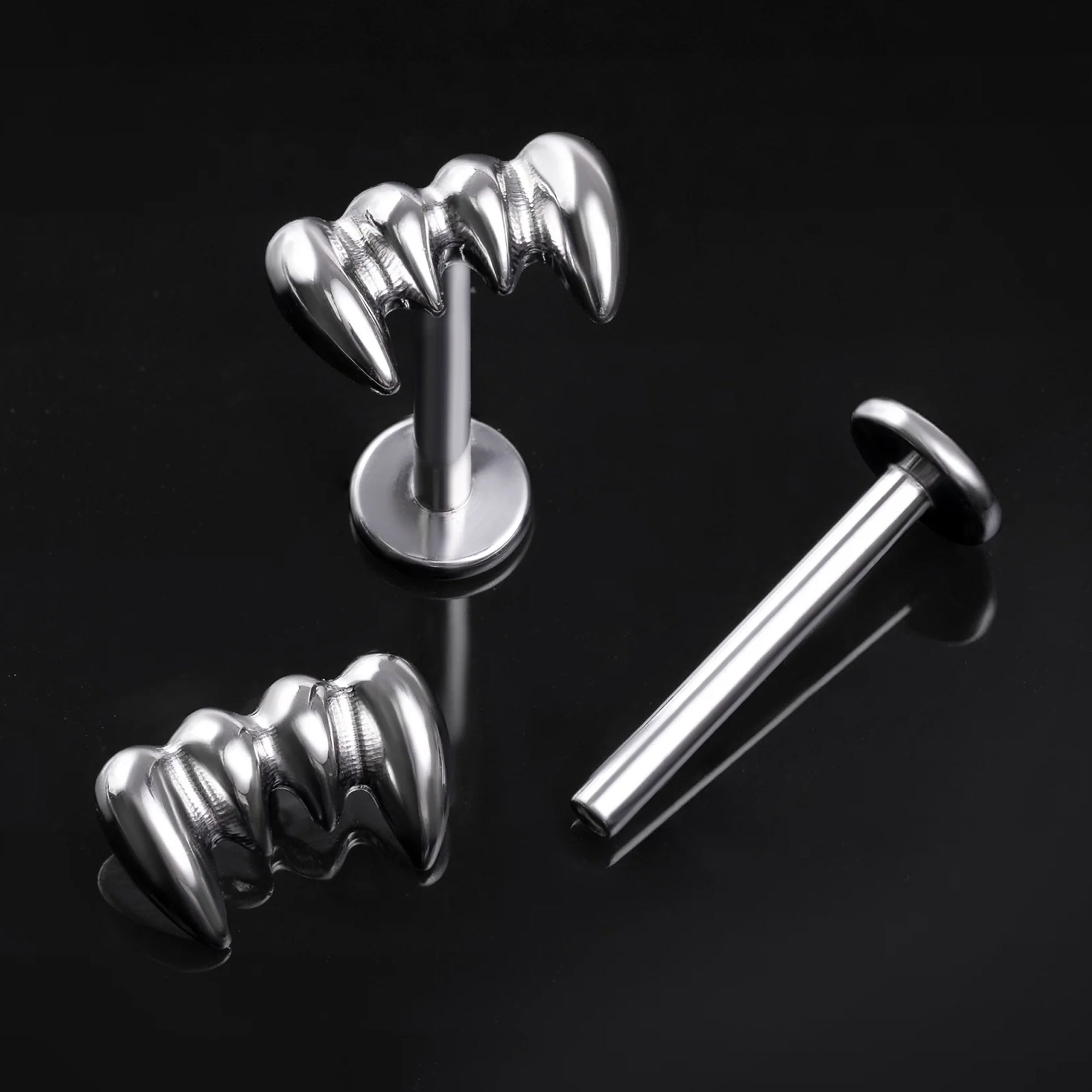Labret Stud, Silver, Fang Top, Internally Threaded, Titanium, 1.2mm