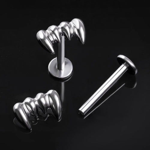 Labret Stud, Silver, Fang Top, Internally Threaded, Titanium, 1.2mm