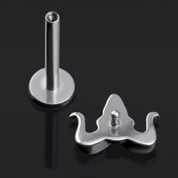 Piercing labret, argenté, crâne de bélier, filetage interne, titane, 1,2 mm
