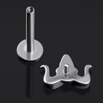 Labret Stud, Silver, Ram Skull, Internally Threaded, Titanium, 1.2mm Gauge