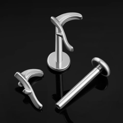 Labret Stud, Silver, Scythe, Internally Threaded, Titanium, 1.2mm Gauge