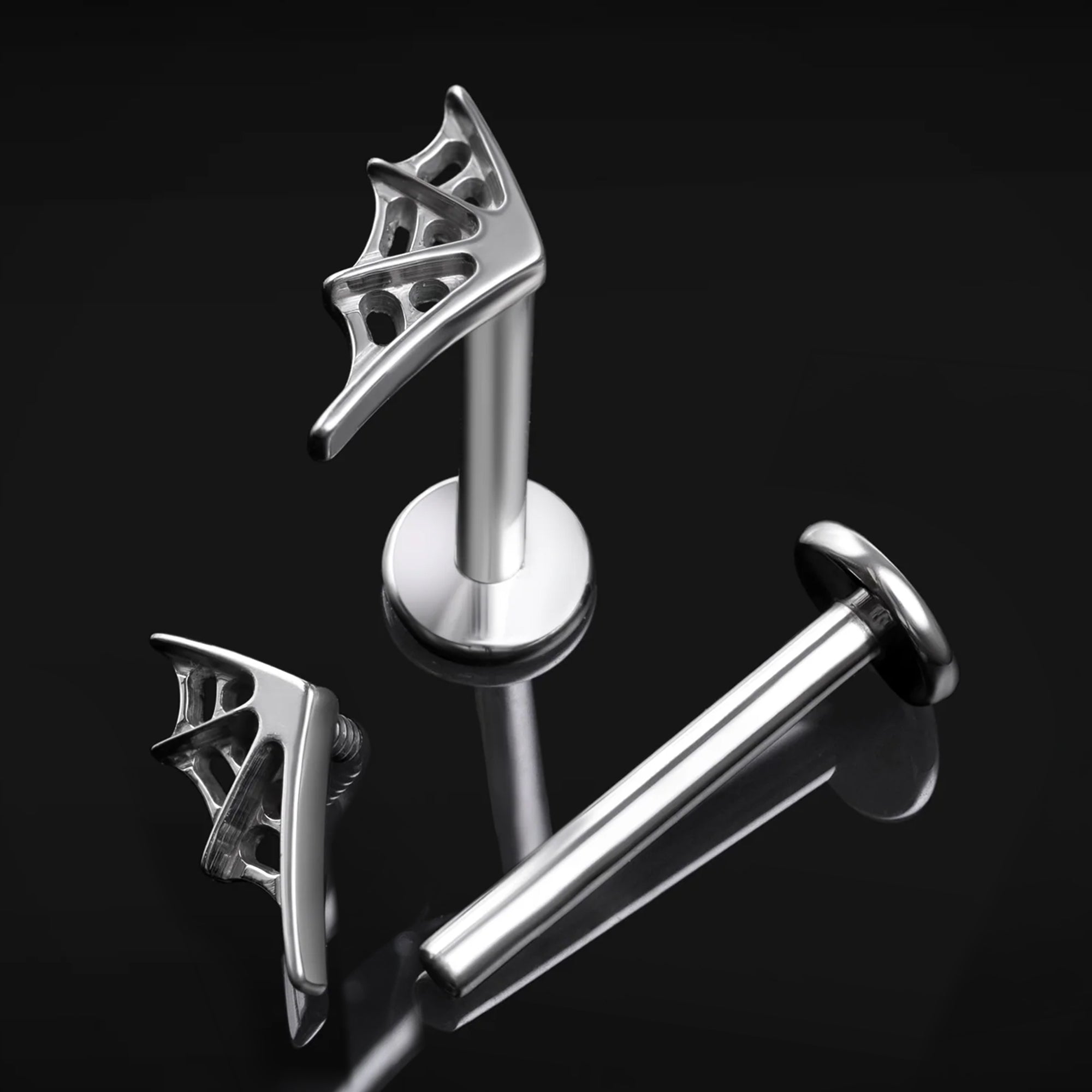 Labret Stud, Silver, Spider Web Top, Internal Thread, Titanium, 1.2mm