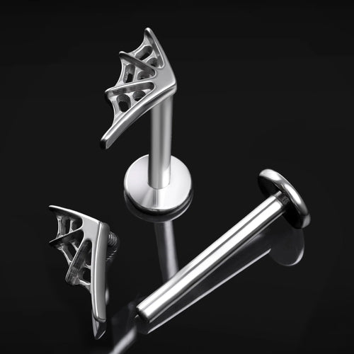 Labret Stud, Silver, Spider Web Top, Internal Thread, Titanium, 1.2mm