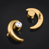Embout de labret, doré, lune croissante sertie de pierres, filetage interne, titane ASTM F136