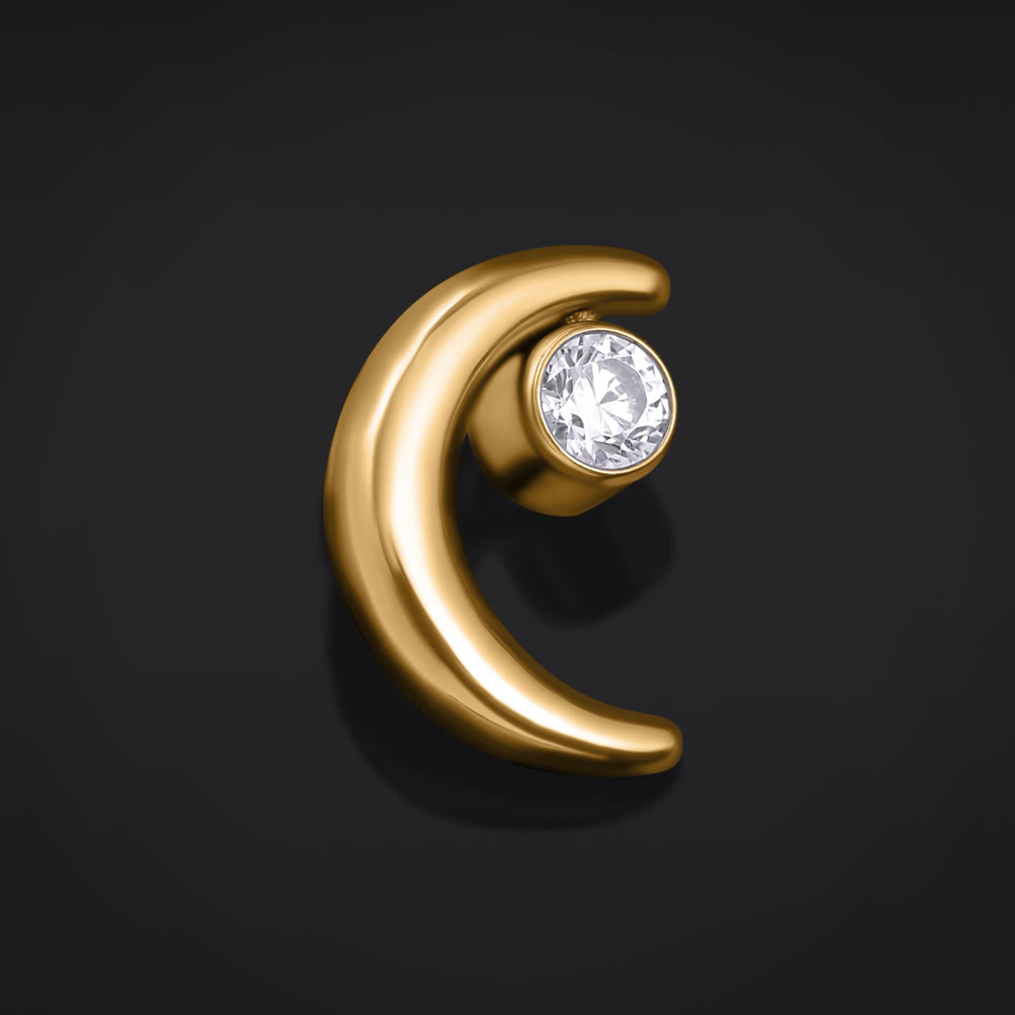 Embout de labret, doré, lune croissante sertie de pierres, filetage interne, titane ASTM F136