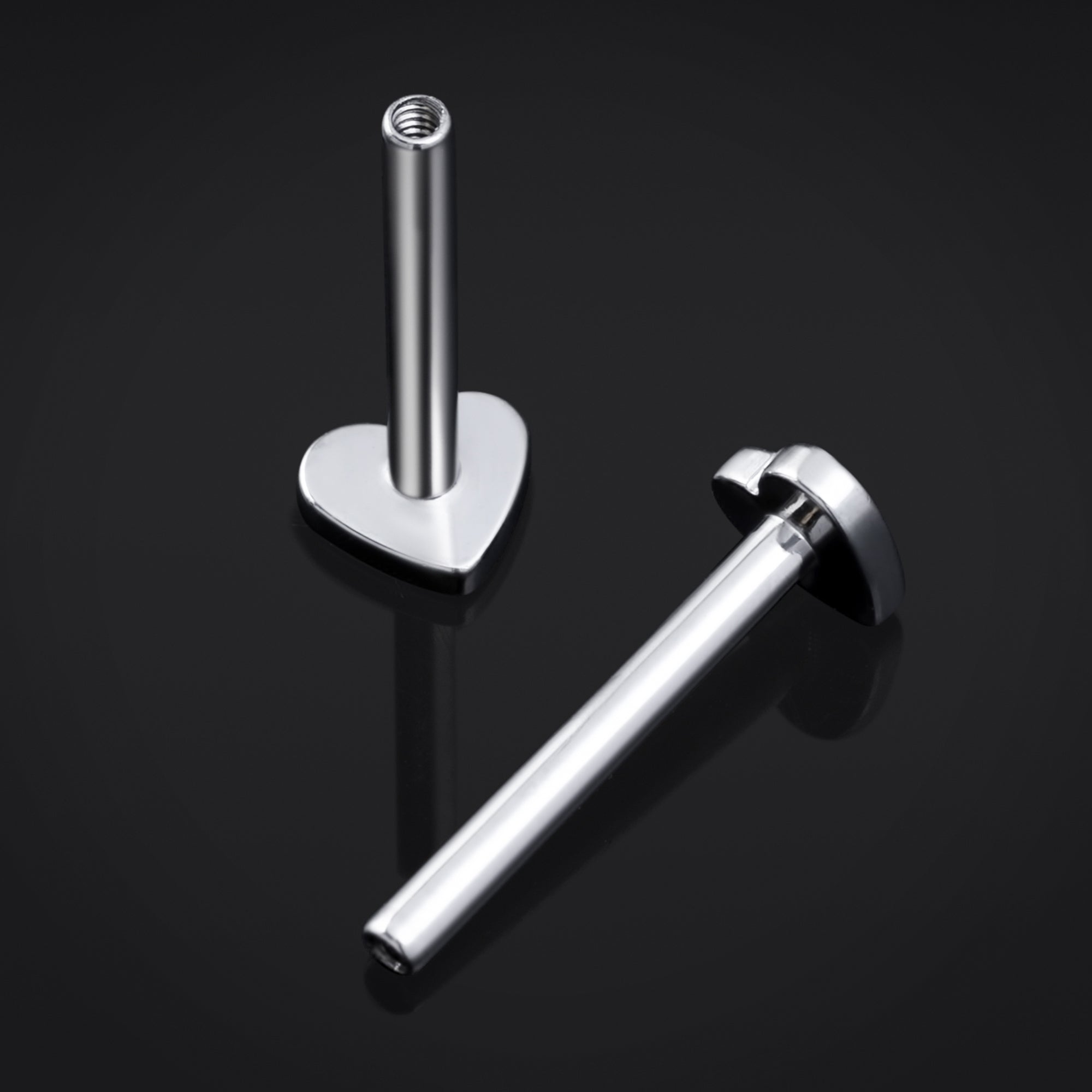 Labret Post, Silver, Heart Back, Internally Threaded, ASTM F136 Titanium, 1.2mm
