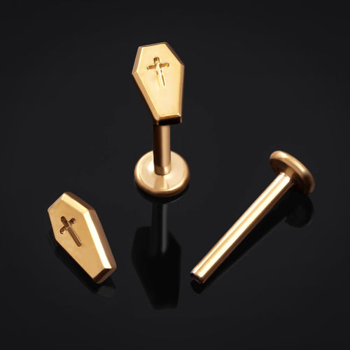 Labret Stud, Gold, Coffin Top, Internally Threaded, Titanium, 1.2mm
