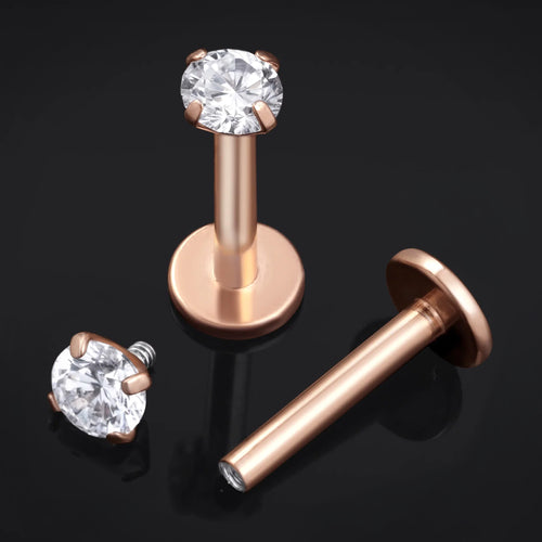 Labret Stud, Rose Gold, Clear Gem, Internal Thread, Titanium, 1.2mm