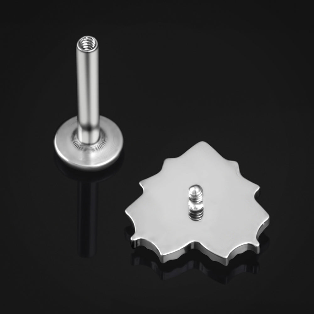 Labret Stud, Silver, Black Jewelled, Sacred Heart, Internally Threaded, Titanium, 1.2mm Gauge - Silver Sacred Heart Labret Stud- 6mm / 8mm / 10mm Internally Threaded / Body Jewellery / Lip / Nose / Ear Labret