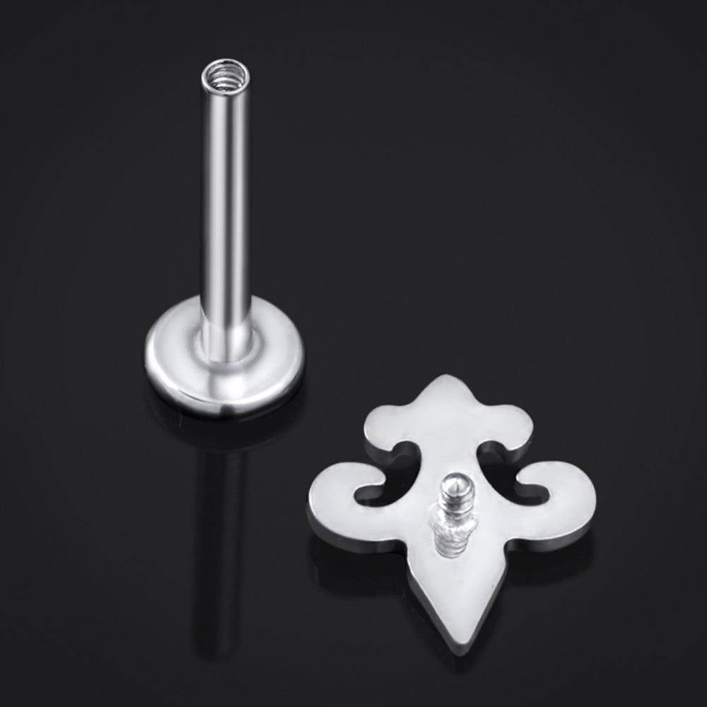 Labret-Stecker, Silber, Fleur De Lis Lilly, Innengewinde, Titan, 1,2mm Stärke