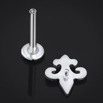 Labret-Stecker, Silber, Fleur De Lis Lilly, Innengewinde, Titan, 1,2mm Stärke