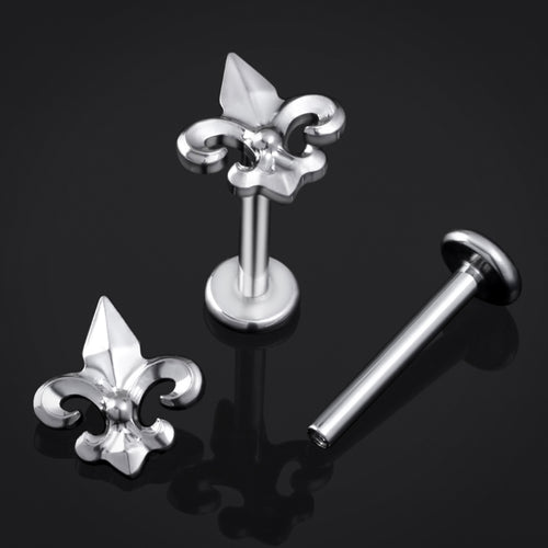 Labret-Stecker, Silber, Fleur De Lis Lilly, Innengewinde, Titan, 1,2mm Stärke