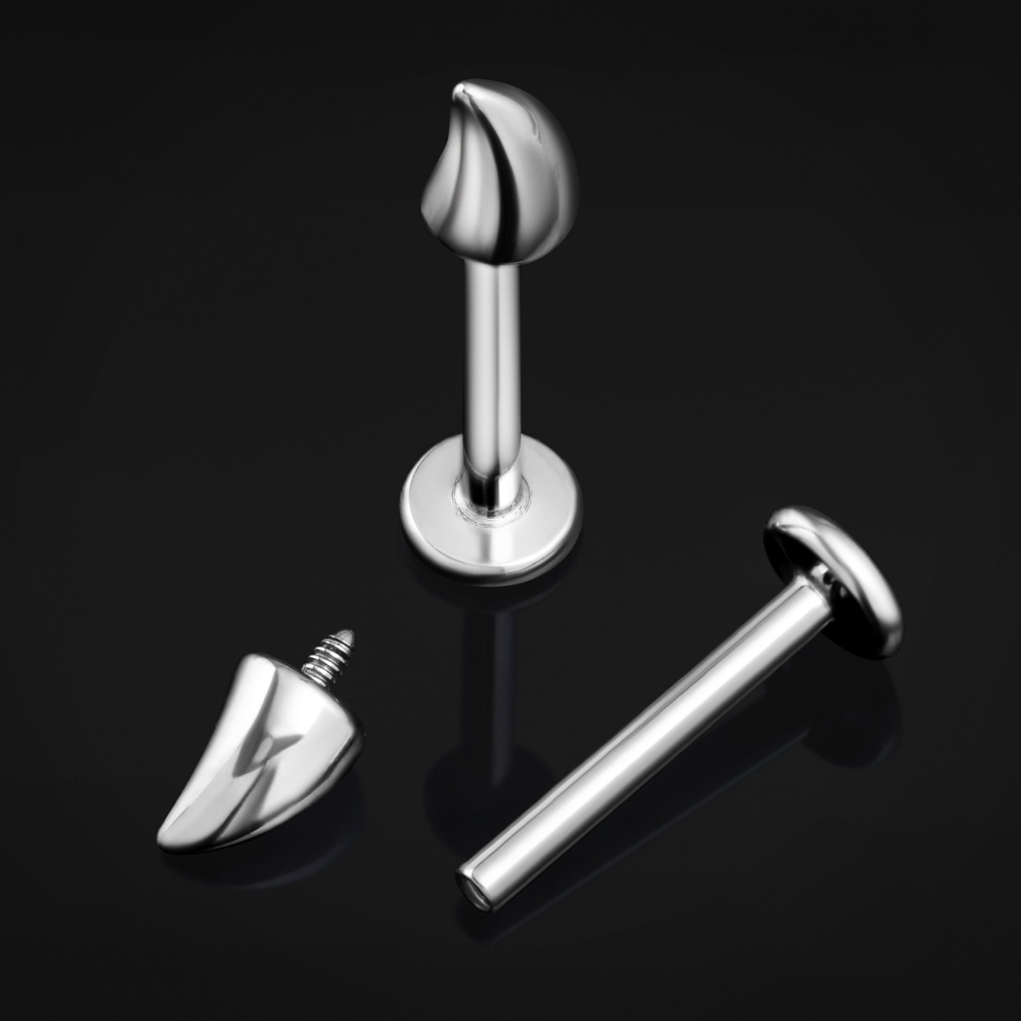 Labret Stud, Silver, Horn Spike, Internally Threaded, Titanium, 1.2mm Gauge
