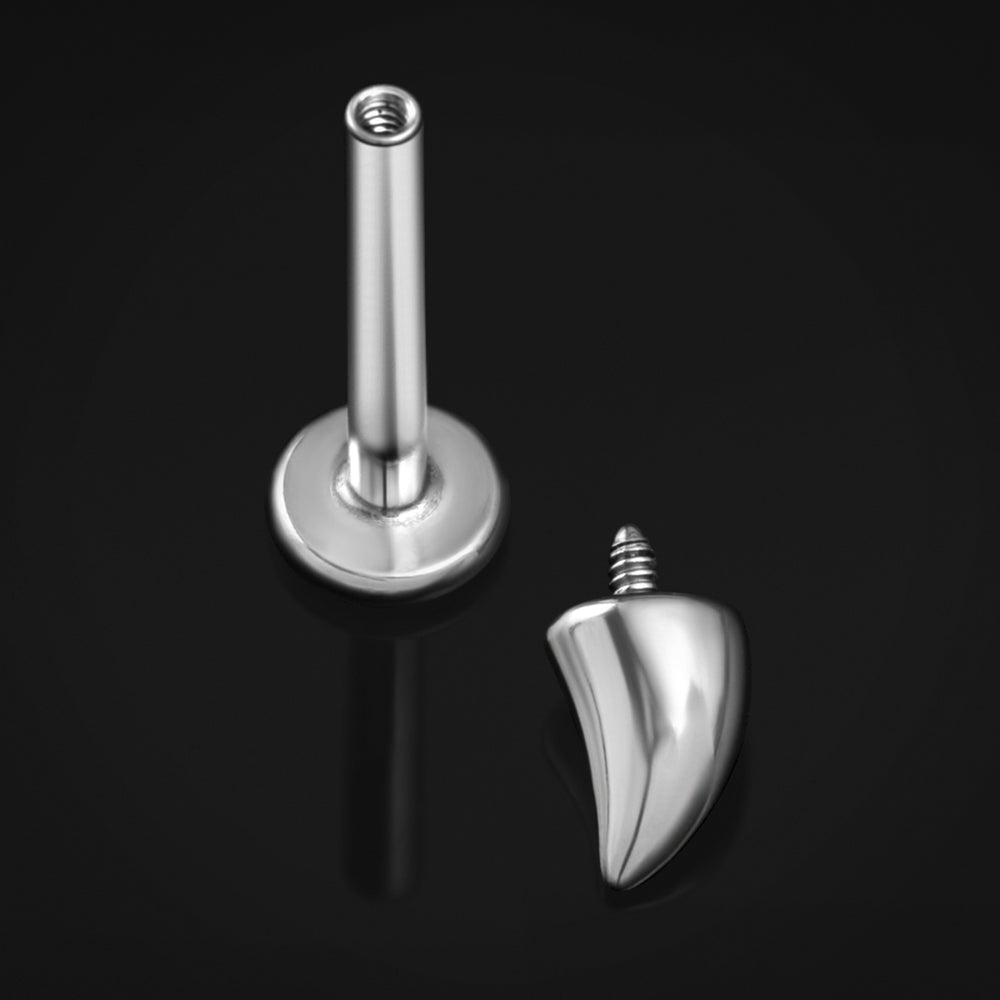 Labret Stud, Silver, Horn Spike, Internally Threaded, Titanium, 1.2mm Gauge - Silver Horn Spiked Labret Stud- 6mm / 8mm / 10mm Internally Threaded / Body Jewellery / Nose / Ear Labret