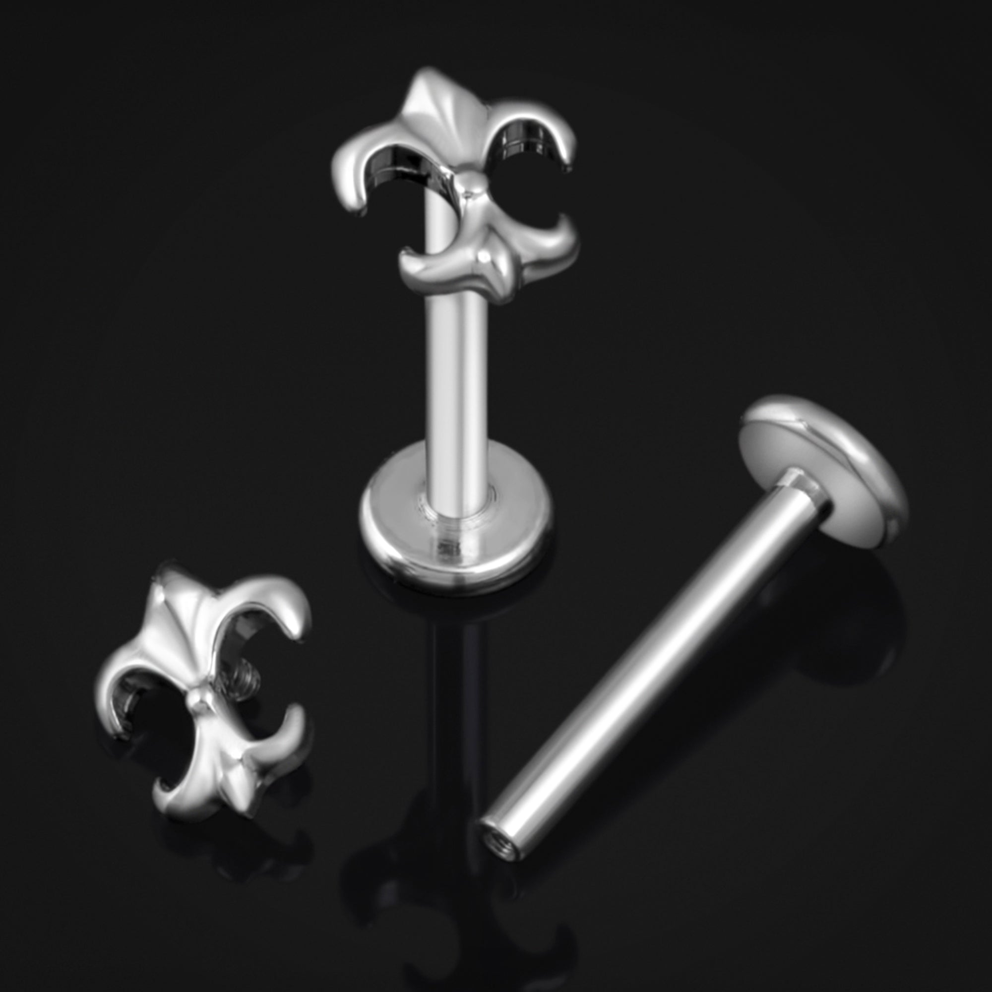 Labret Stud, Silver, Iris Flower, Internally Threaded, Titanium, 1.2mm Gauge
