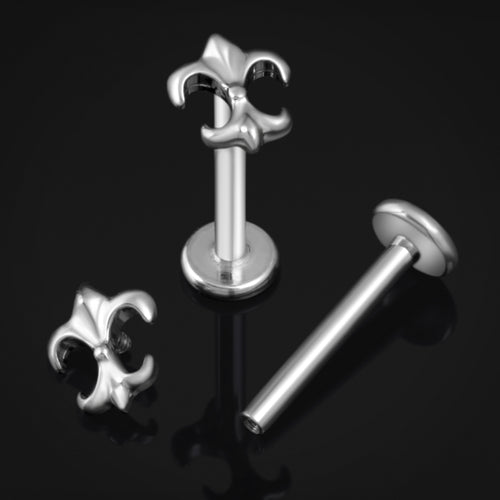 Labret Stud, Silver, Iris Flower, Internally Threaded, Titanium, 1.2mm Gauge