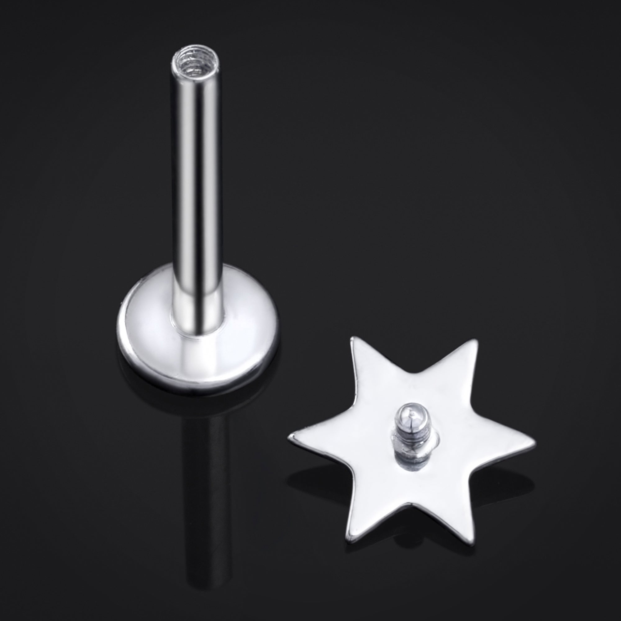 Labret Stud, Silver, Star, Internal Thread, Titanium, 1.2mm