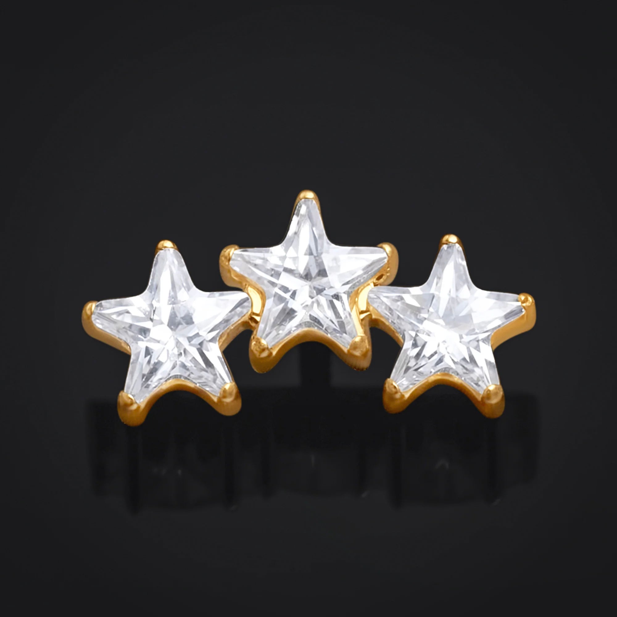 Labret Top, Gold, Triple Jewelled Star, Internally Threaded, Titanium