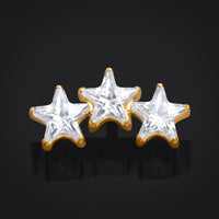 Embout de labret, doré, étoile triple sertie de pierres, filetage interne, titane