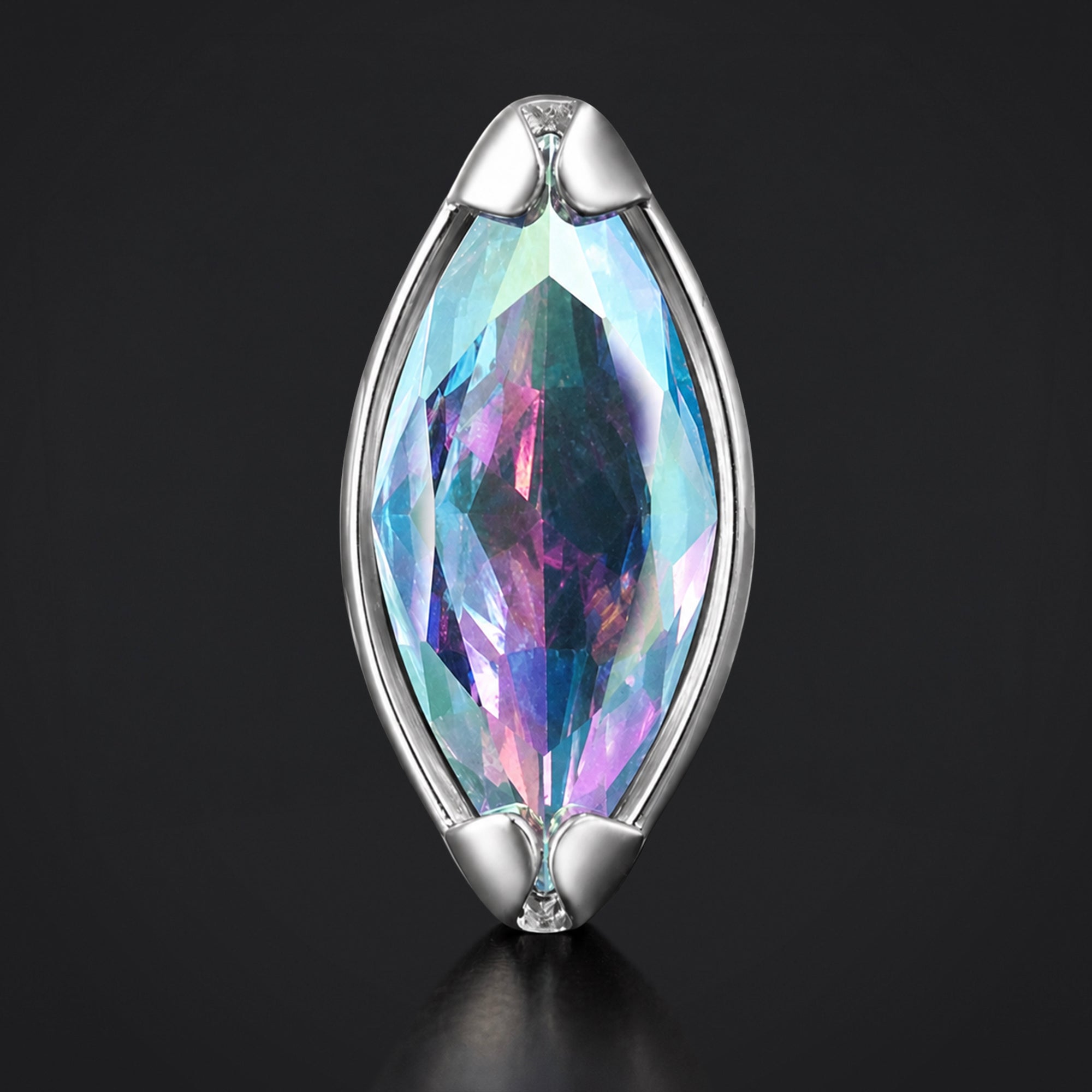 Labret Top, Silver, Aurora Borealis Marquise Jewel , Internally Threaded, Titanium