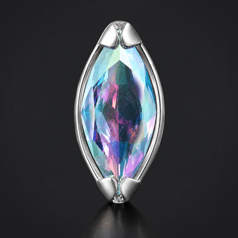 Embout de labret, Argent, Pierre marquise Aurora Borealis, filetage interne, titane