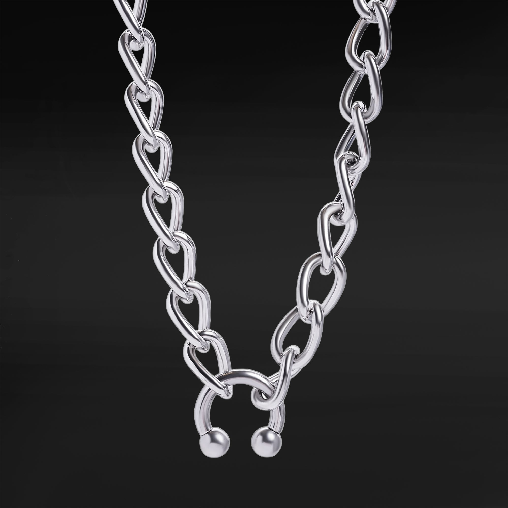 Large Horseshoe Chunky Silver Chain Necklace