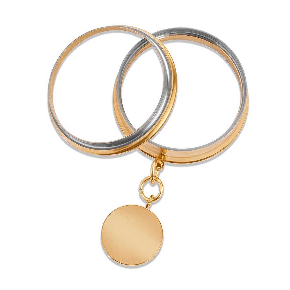 The Gilded Moon Charm Gold Steel Double Flared Tunnel Dangle / Plug / Gauge - Metal Ear Plugs in 6mm (2g) - 30mm (1.18'') Gauge Sizes