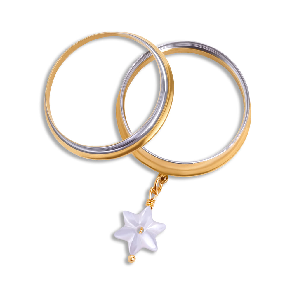 The Star Of Solace Charm Gold Steel Double Flared Tunnel Dangle / Plug / Gauge - Metal Ear Plugs in 6mm (2g) - 30mm (1.18'') Gauge Sizes