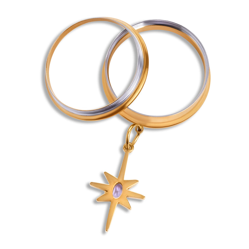 Goldener Stahl-Kristallstern-Charm, Double-Flare-Dangle-Ear-Tunnel / Plug / Gauge
