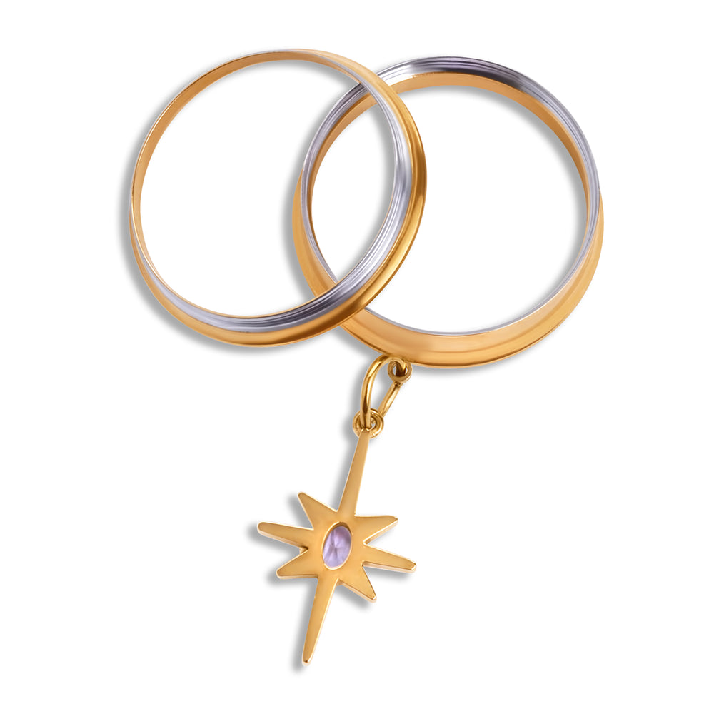 The Crystal Star Charm Gold Steel Double Flared Tunnel Dangle / Plug / Gauge - Metal Ear Plugs in 6mm (2g) - 30mm (1.18'') Gauge Sizes