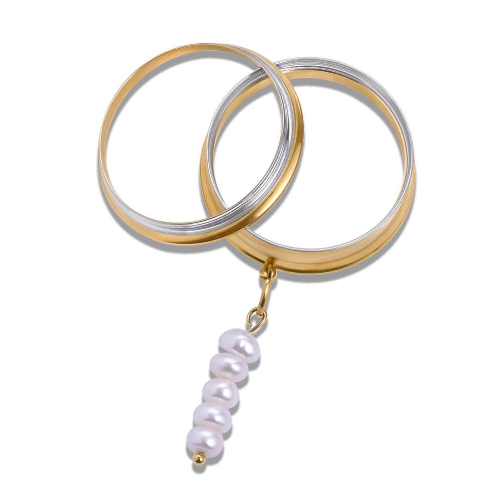 The Pearls Of Prophecy Charm Gold Steel Double Flared Tunnel Dangle / Plug / Gauge - Metal Ear Plugs in 6mm (2g) - 30mm (1.18'') Gauge Sizes