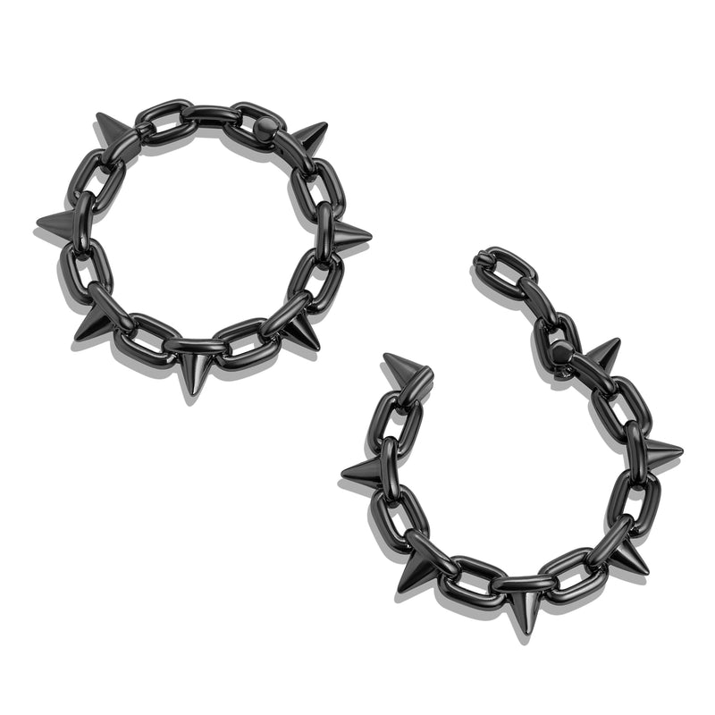 Black Steel Spiked Chain Ear Hangers - Pair