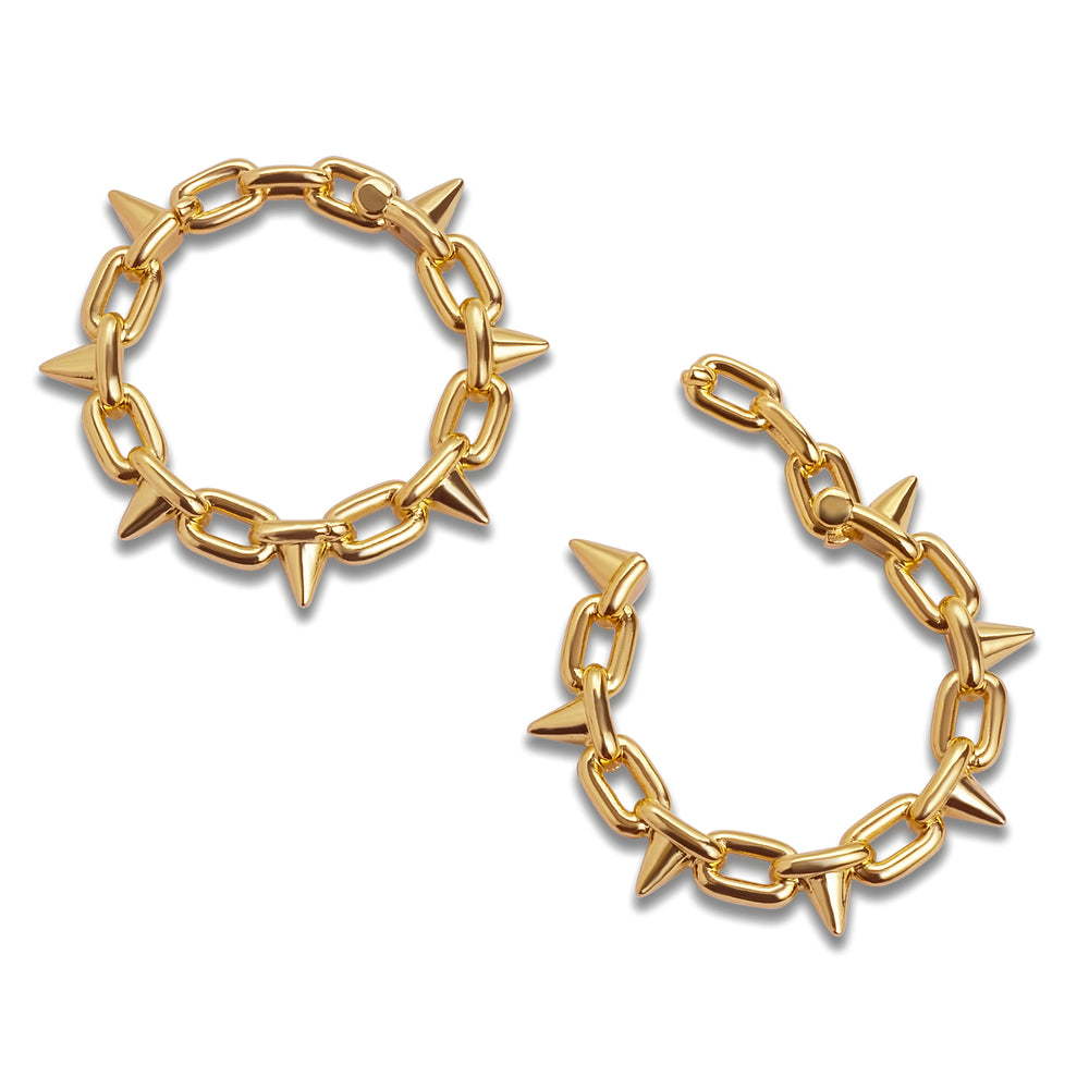 Gold Spiked Chain Earring Hanger Ear Weights (Pair) - Pair of Gold Spiked Chain Ear Weights For Stretched Ears