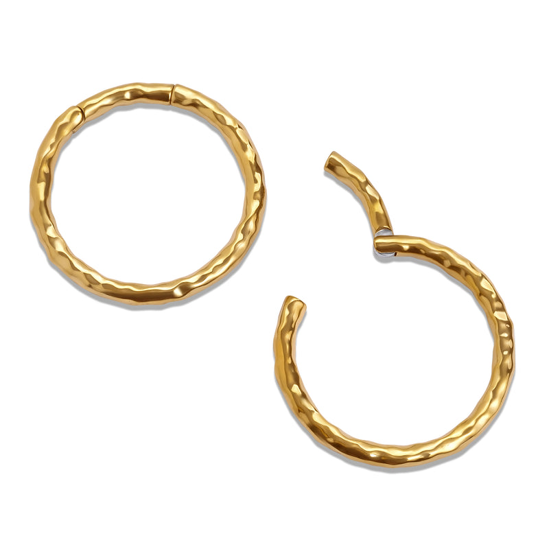Gold Hammered Steel Hoop Ear Hangers - Pair