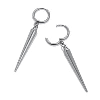 Paire de boucles d'oreilles créoles huggie, pointe argentée, acier inoxydable