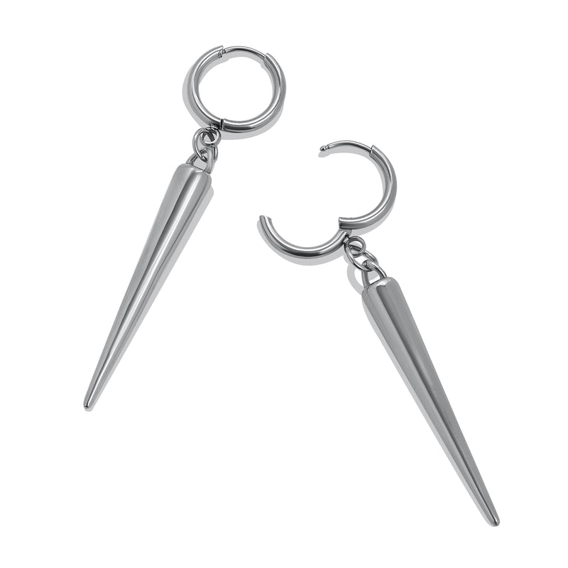 Paire de boucles d'oreilles créoles huggie, pointe argentée, acier inoxydable